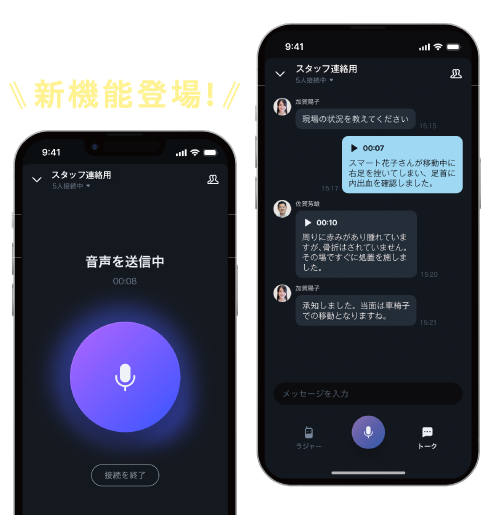LINEWORKSラジャーのスマホ画面の画像、マイクマーク付きのスマホ画面の画像