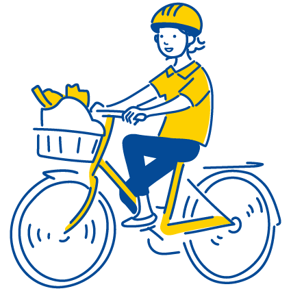 自転車を漕ぐ介護事業者のイラスト