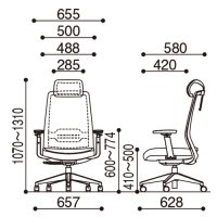 事務イス DP-C5 KD-DPC5-61ML 肘付 LG/BK_選択画像02