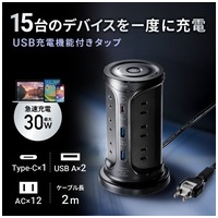 PD30W充電機能付12口タワー型タップ 黒_選択画像02