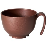 木目 持ちやすい茶碗ハンドル付 ブラウン