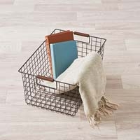 ワイヤーバスケット 木柄 L ブラウン_選択画像02