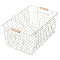ワイヤーバスケット 木柄 L ホワイト