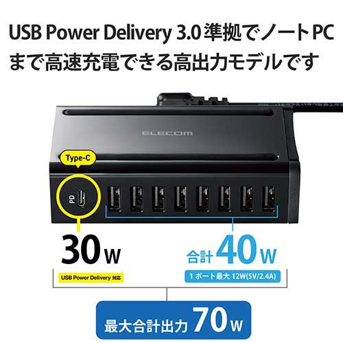 合計70W 充電器 C×1(PD30W)+A×8 黒_画像02