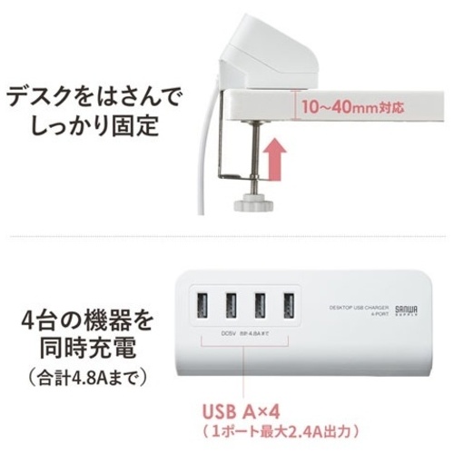 クランプ式USB充電器USB4ポート ACA-IP50W_画像03