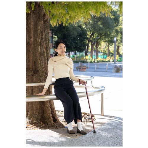 バンブーステッキワイド折りたたみ杖ワイン_画像04