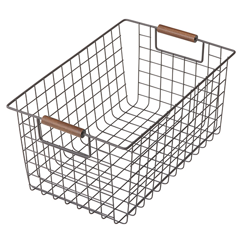ワイヤーバスケット 木柄 M ブラウン