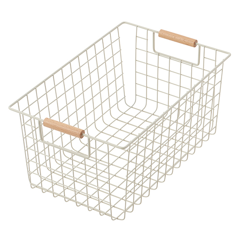 ワイヤーバスケット 木柄 M ホワイト