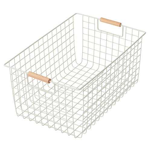 ワイヤーバスケット 木柄 L ホワイト