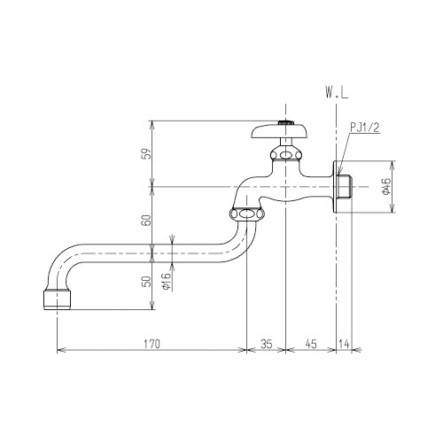 PJ 1/2 in 自在水栓_画像02