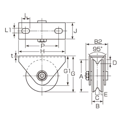 EA986VA-75 75mm/600kg戸車(V型･重量用)_画像04