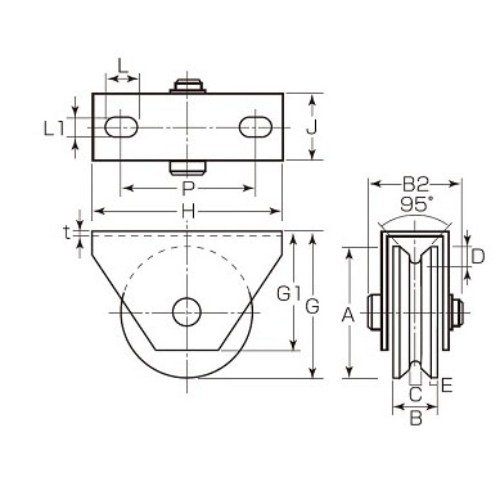 EA986VE-75 75mm/300kg戸車(V型･重量用)_画像04