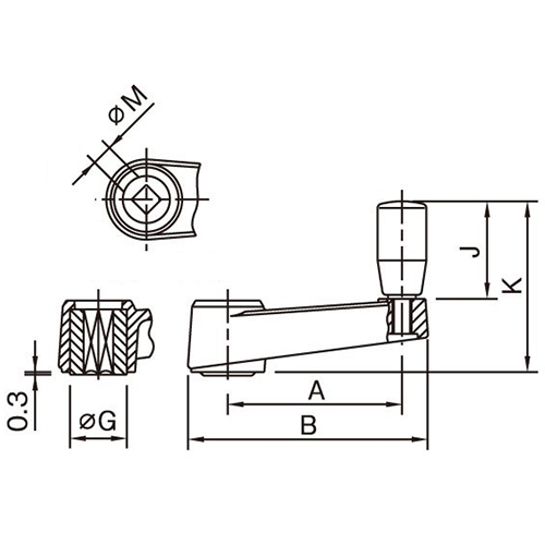 130/14mm[スチール製]角穴クランクハンドル_画像02