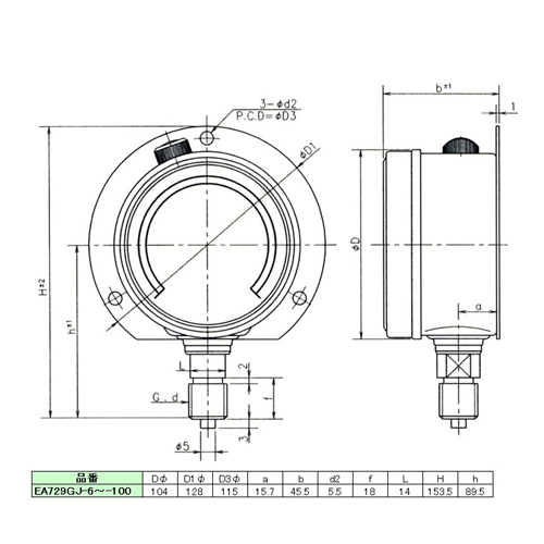 EA729GJ-10 100mm/0-1.0MPaツバ付圧力計_画像04