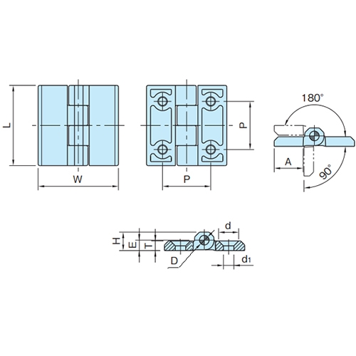 60x60mm Flatヒンジ(ポリアミド/灰白)_画像02