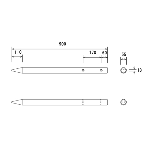 φ55x 900mm万能杭 穴あり_画像02