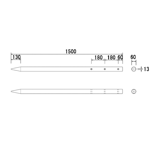 φ60x1500mm万能杭 穴あり_画像03