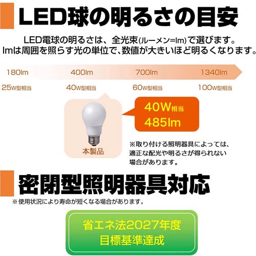 AC100V/ 40W/E26/電球/LED (電球色)_画像03