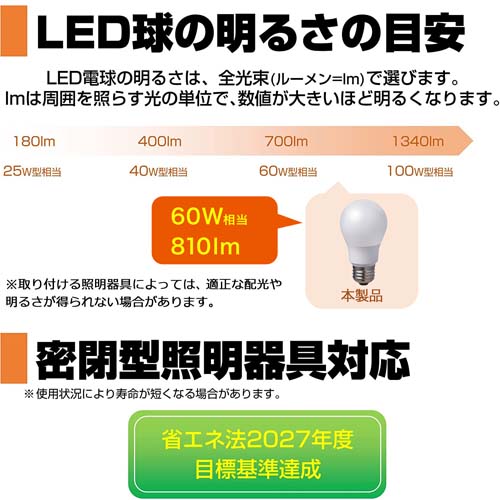 AC100V/ 60W/E26/電球/LED (電球色)_画像03