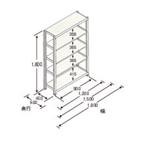 1500x450x1800mm/150kg/5段 スチール棚_画像02