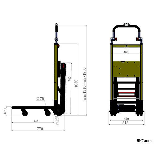 340x480mm/ 60kg 電動運搬車(階段用)_画像04