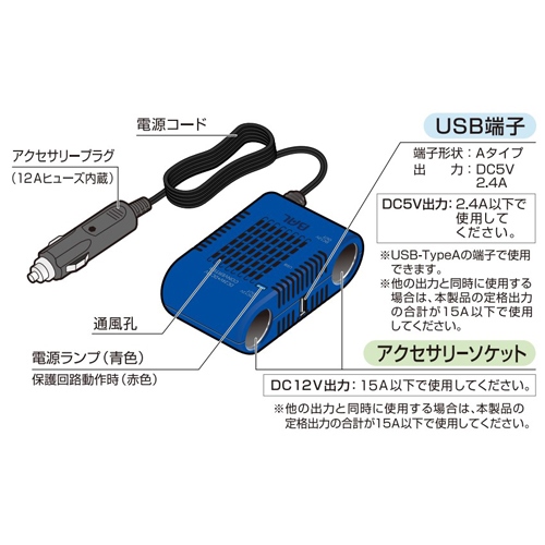 DC24V→DC12V/15A(USB2.4A)コンバーター_画像02