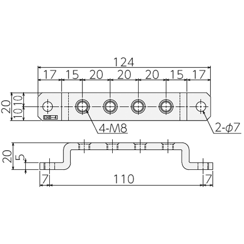 M8/124x20x20mmアース端子(ねじ止め)_画像02