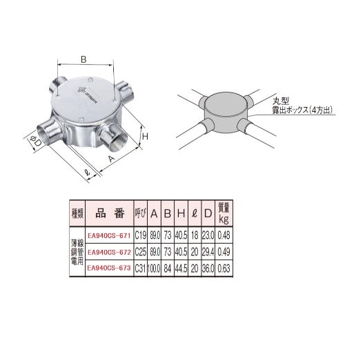 C25丸形露出ボックス(4方出/薄鋼用)_画像03