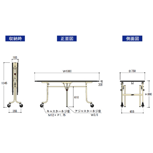 1800x750x800mm折り畳み式ワークテーブル_画像04