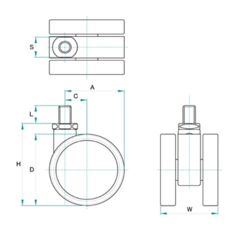 60mmキャスター(ツインホイール/U3/8x16山)_画像02