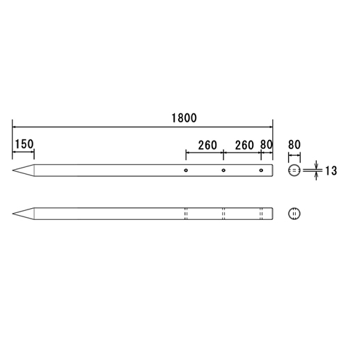 φ80x1800mm万能杭(穴あり)_画像03