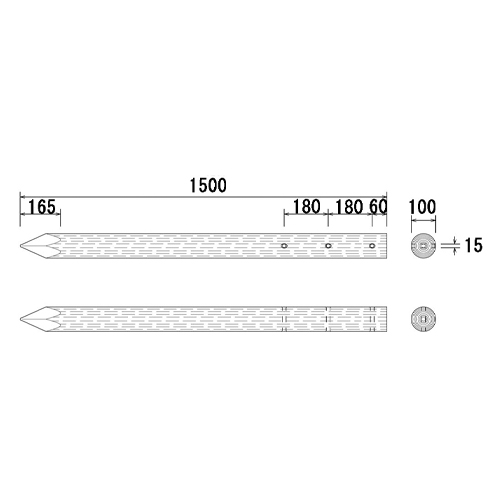 φ100x1500mm擬木杭(穴あり)_画像04