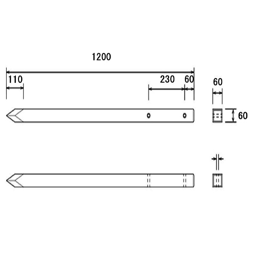 60x60x1200mm角杭(穴あり)_画像04