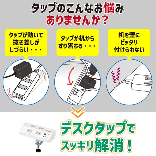 100V/14Aタップ(4口/USBポート/クランプ式)_画像03
