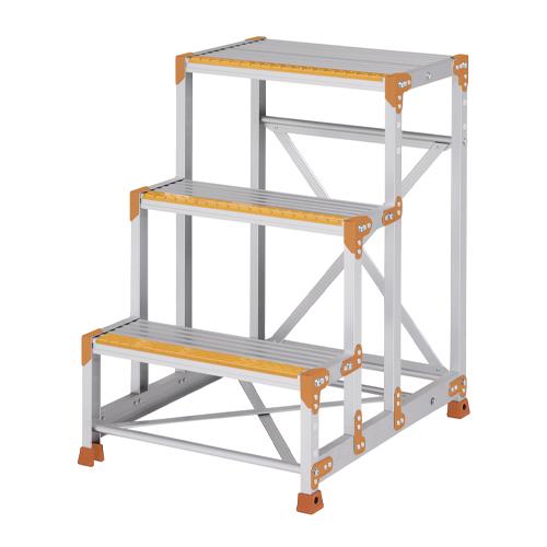 600x400mm/0.9m/3段作業台(蹴り止め付) | はしご、脚立、踏台、足場台