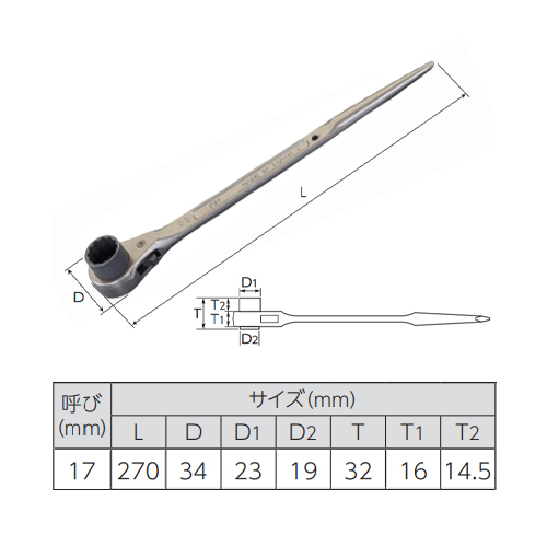 17mm/270mmラチェットレンチ(シノ付)_画像03