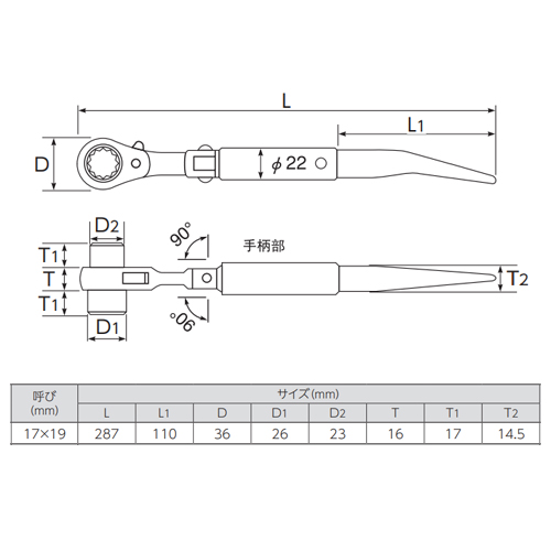 17x19/287両口ラチェットレンチ(早回しシノ_画像04