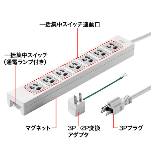 AC125/15Ax5mタップ7口/3P一括スイッチ抜止_画像02