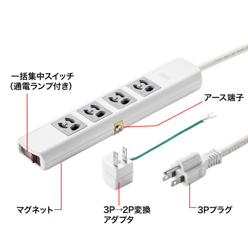 AC125/15Ax5mタップ4口/3P一括スイッチ抜止_画像02