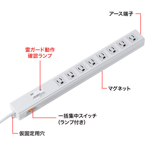 2m/8口3Pタップ(雷/一括スイッチ/ライン型)_画像03