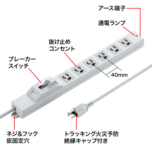 AC125/15Ax5mタップ(6口/3P/安全ブレーカー_画像03