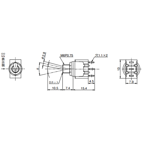 125V/6A単極双投トグルスイッチ(防水型)_画像02