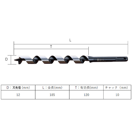 12.0x185mm 木工用ドリルビット(SDSプラス)_画像03