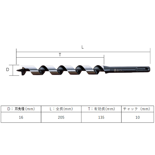 16.0x205mm 木工用ドリルビット(SDSプラス)_画像03