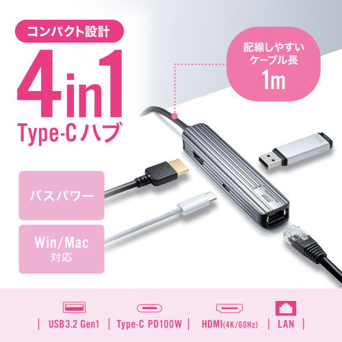 [USB Type C] ドッキングハブ(HDMI+LAN付)_画像02