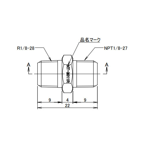 R1/8 inxNPT1/8 in 六角ニップル(真鍮製)_画像03