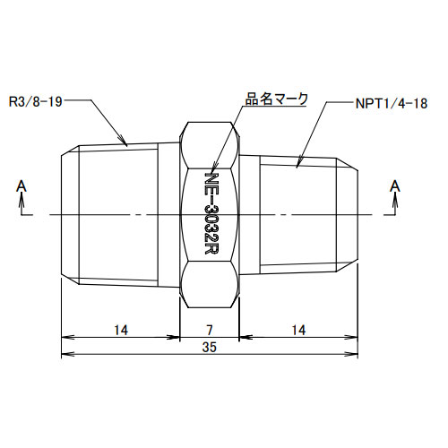 R3/8 inxNPT1/4 in異径六角ニップル(真鍮製_画像03