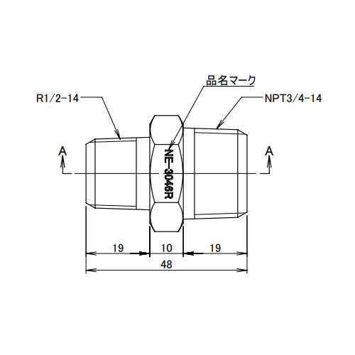 R1/2 inxNPT3/4 in異径六角ニップル(真鍮製_画像03