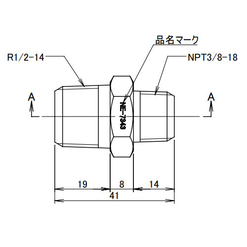 R1/2 inxNPT3/8 in異径六角ニップル(SUS)_画像03