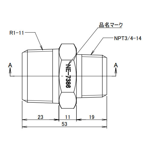 R1 inxNPT3/4 in異径六角ニップル(SUS製)_画像03